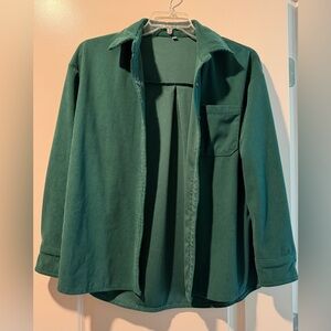 Green Corduroy Button-Up Shirt Jacket